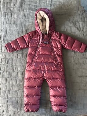 Patagonia baby insulated snowsuit in berry mauve